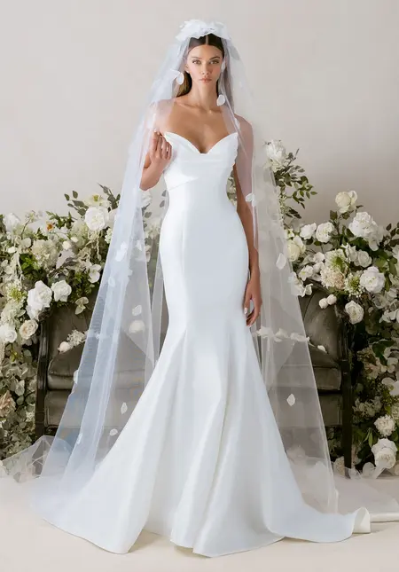 Morilee Cascading 3D Floral Cathedral Length Veil, style 1055006, bridal accessory at The Castle Prom and Bridal in Spartanburg, SC