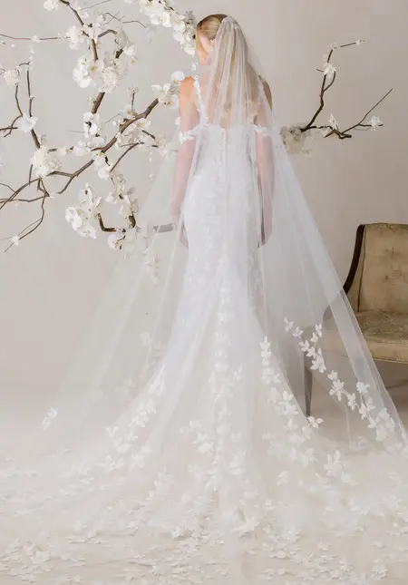 Morilee Botanical Threadwork Embroidered Cathedral Veil, style 1055014, bridal accessory at The Castle Prom and Bridal in Spartanburg, SC