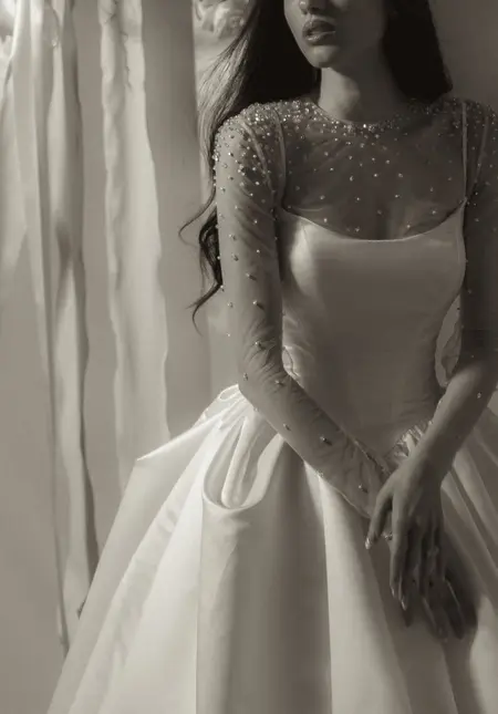 Morilee Cascading Pearl Tulle T-Shirt, bridal accessory at The Castle Prom and Bridal in Spartanburg, SC