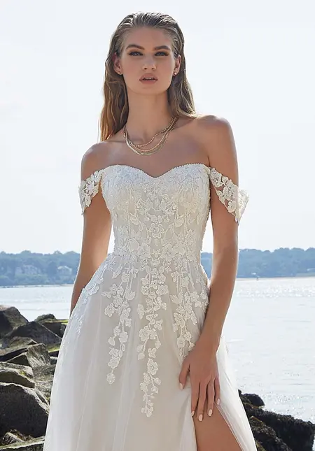 Morilee Beaded Embroidery on Tulle Sleeves, bridal accessory at The Castle Prom and Bridal in Spartanburg, SC