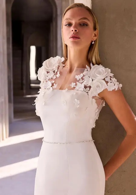 Morilee 3D Floral Tulle Bolero, bridal accessory at The Castle Prom and Bridal in Spartanburg, SC