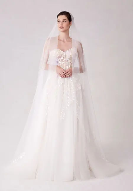 Morilee Cathedral Length Three Dimensional Floral Tulle Veil, style 1238, bridal accessory at The Castle Prom and Bridal in Spartanburg, SC