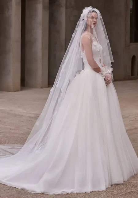 Morilee 3D Organza and Floral Petals Embroidered Tulle Cathedral Vei, style 1248, bridal accessory at The Castle Prom and Bridal in Spartanburg, SC