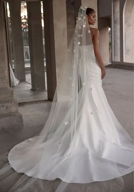Morilee 3D Florals and Leaves Cathedral Veil, style 2931, bridal accessory at The Castle Prom and Bridal in Spartanburg, SC