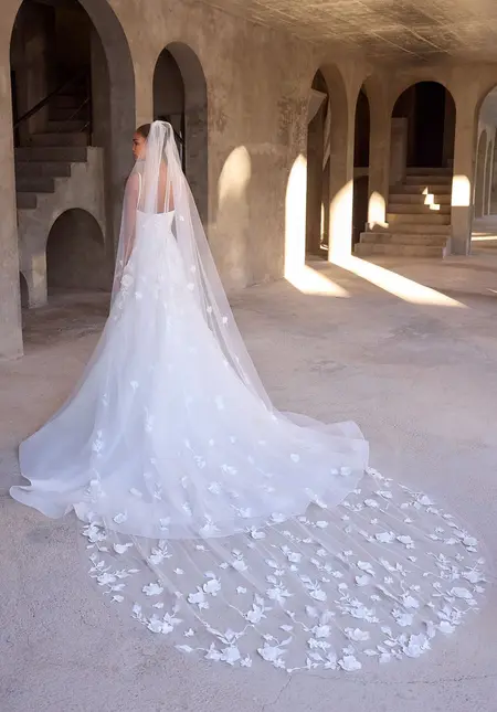 Morilee 3D Florals and Vines Cathedral Veil, style 2973, bridal accessory at The Castle Prom and Bridal in Spartanburg, SC