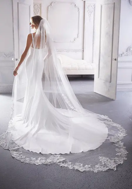 Morilee Cathedral Length Lace Veil Lightly Beaded with Rhinestones, style 3088, bridal accessory at The Castle Prom and Bridal in Spartanburg, SC