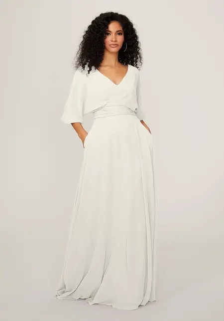 Morilee Chiffon Bridesmaid Dress with Ruched Waist, style 21792, bridesmaid dress at The Castle Prom and Bridal in Spartanburg, SC