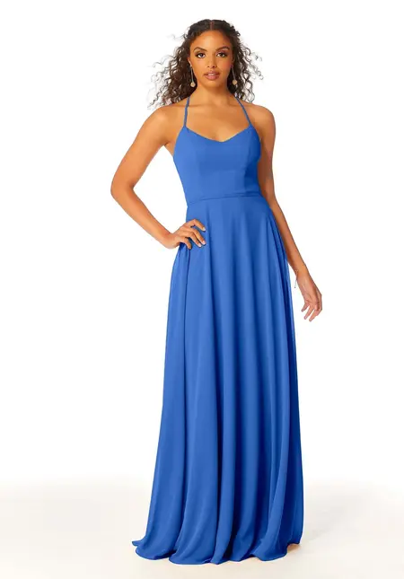 Morilee Chiffon Bridesmaid Dress with Halter Back, style 21811, bridesmaid dress at The Castle Prom and Bridal in Spartanburg, SC