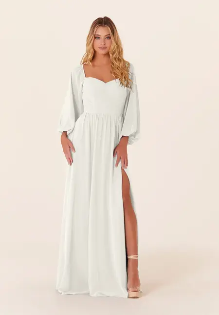 Morilee Chiffon Bridesmaid Dress with Bishop Sleeves, style 21830, bridesmaid dress at The Castle Prom and Bridal in Spartanburg, SC