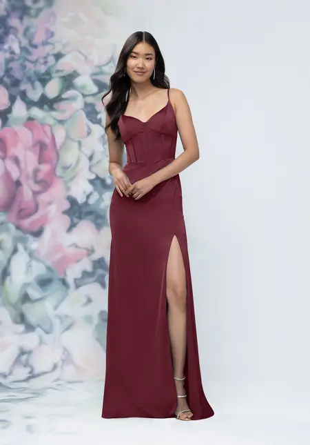 Morilee Basque Waist Luxe Satin Bridesmaid Dress with Boned Bodice, style 3030007, bridesmaid dress at The Castle Prom and Bridal in Spartanburg, SC