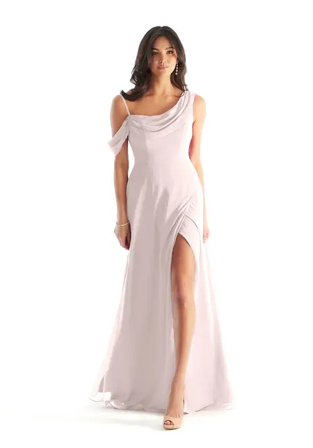 Morilee Chiffon Bridesmaid Dress with Asymmetric Draped Neckline, style 31222, bridesmaid dress at The Castle Prom and Bridal in Spartanburg, SC